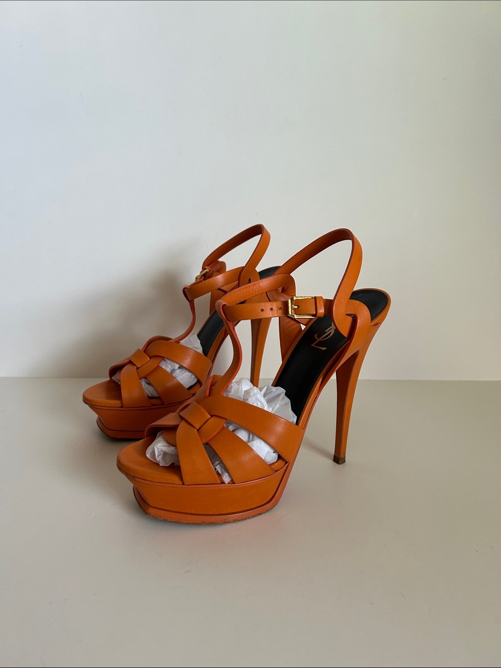 Saint Laurent Orange Leather Platform Sandals - Picture 3 of 4